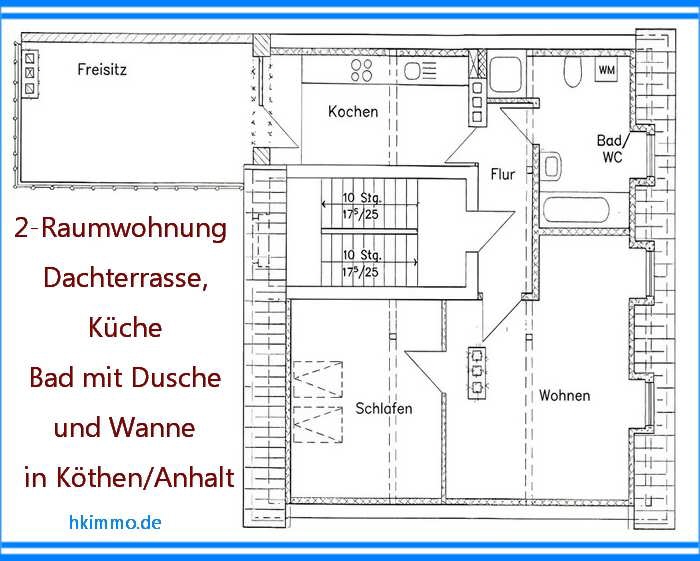 Außergewöhnliche 2-Raumwohnung mit Dusche und Wanne in KöthenAnhalt - Etagenwohnung Köthen | Angebot:26646983