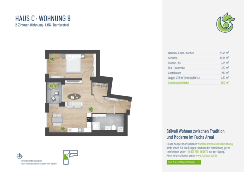 Wohnung zum Mieten in Heilbronn 1.010 € 61.17 m²