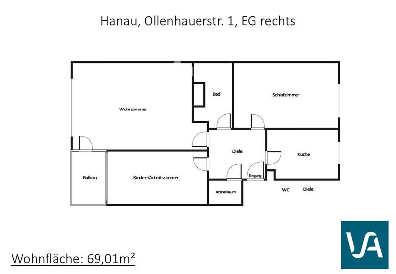 Erdgeschoßwohnung Hanau Großauheim - 3 Zimmer, 69 m&sup2;, 725&euro; | Angebot:26036935