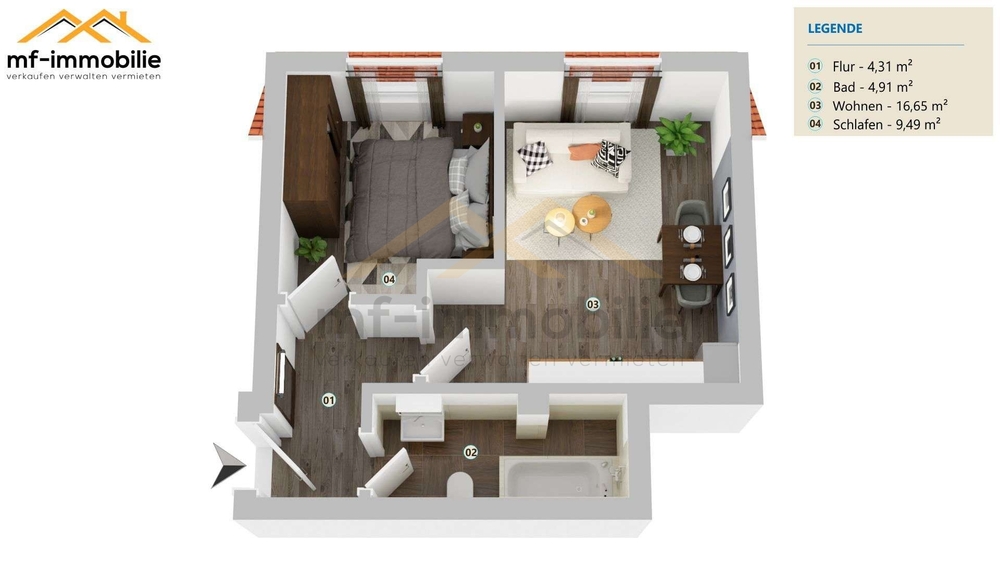 zwei Zimmer Appartement in Mariental 35qm - Dachgeschoßwohnung Mariental Helmstedt - Grasleben | Angebot:26334829