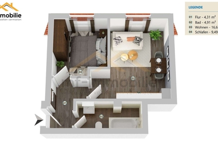 zwei Zimmer Appartement in Mariental 35qm - Wohnung Mariental Helmstedt - Grasleben | Angebot:26334829