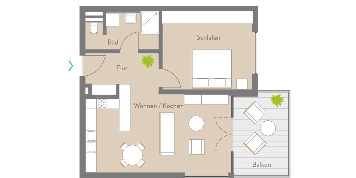 Etagenwohnung Neu-Ulm Ludwigsfeld - 2 Zimmer, 60 m&sup2;, 1.330&euro; | Angebot:26337884