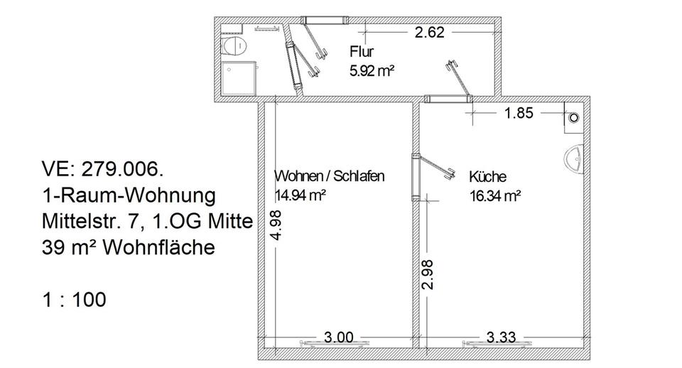 Etagenwohnung Waldheim - 1 Zimmer, 39 m&sup2;, 215&euro; | Angebot:25058160