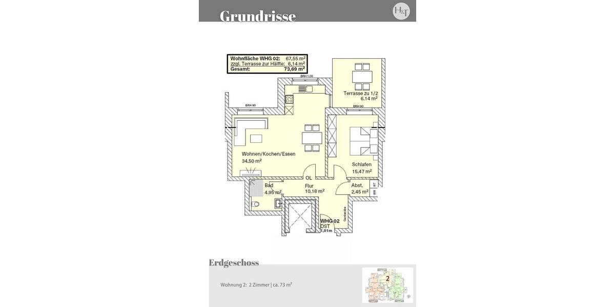 Etagenwohnung Stuhr Brinkum - 2 Zimmer, 73 m&sup2;, 279.000&euro; | Angebot:25743591