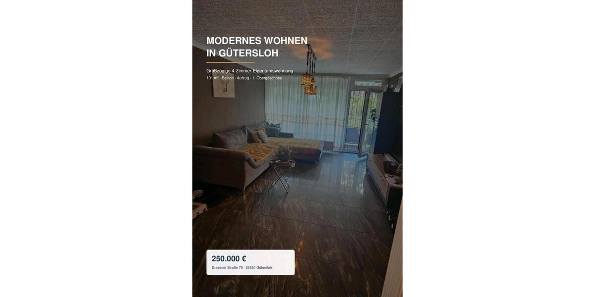 Etagenwohnung Gütersloh - 4 Zimmer, 101 m&sup2;, 250.000&euro; | Angebot:27296268