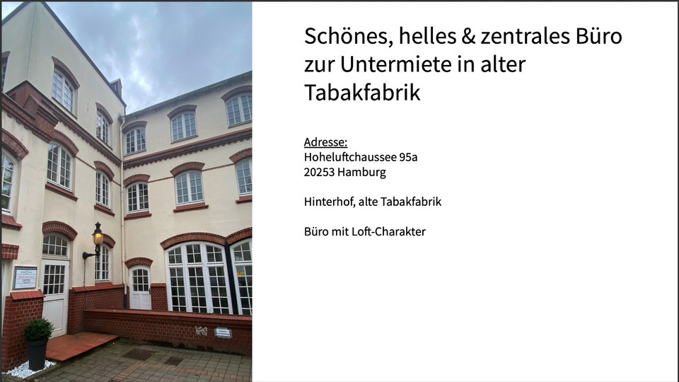 Büroraum in zentraler Lage von Hamburg zu vermieten.