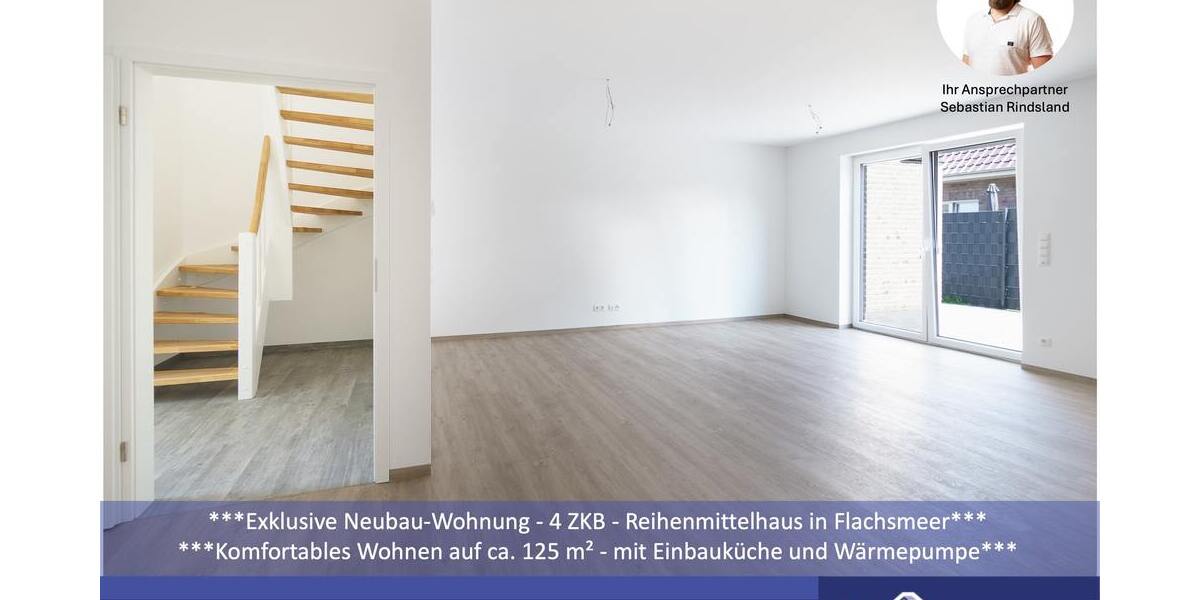 ***Exklusive Neubau-Wohnung - 4 ZKB - Reihenmittelhaus in Flachsmeer*** Carport, Garten, Einbauküche 4 zimmer
