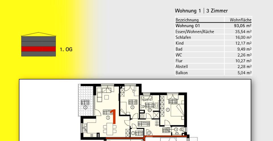 Hochparterre Ettenheim - 3 Zimmer, 93 m&sup2;, 375.000&euro; | Angebot:26602866