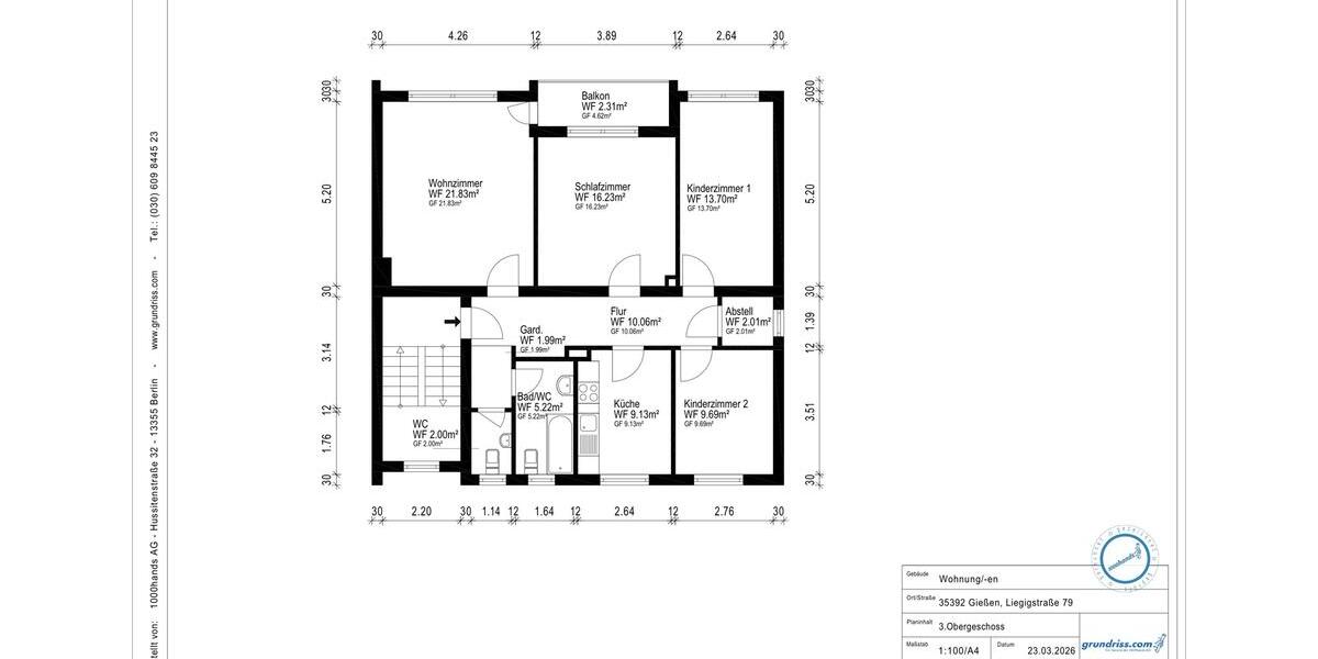 Etagenwohnung Gießen Schlangenzahl - 4 Zimmer, 94 m&sup2;, 390&euro; | Angebot:26351454