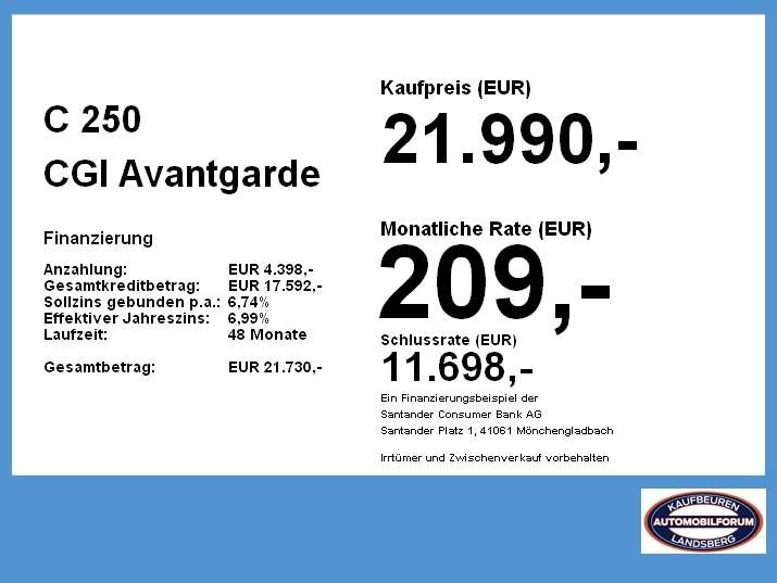 Mercedes-Benz C 250 102.701 km 21.990 &euro; Kaufbeuren 87600