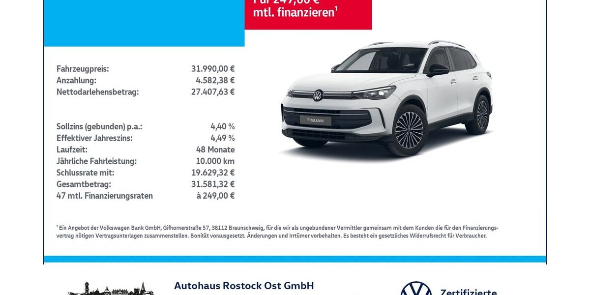 VW Tiguan 15.850 km 31.990 &euro; Rostock 18146