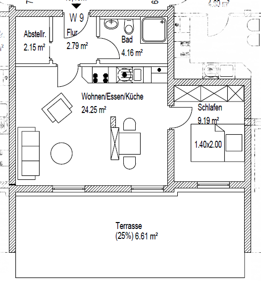 Terrassenwohnung Kassel Harleshausen - 2 Zimmer, 49 m&sup2;, 259.000&euro; | Angebot:25644521