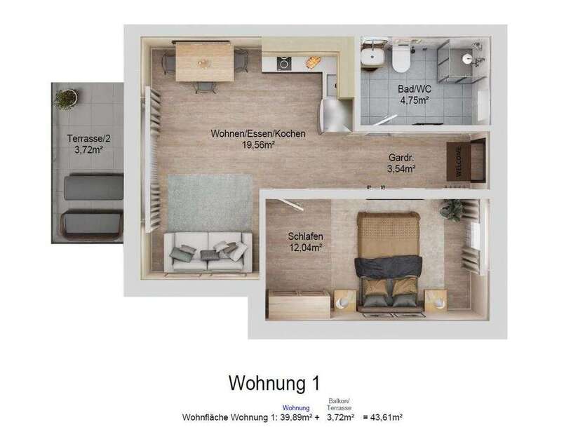 Wohnung zum Kaufen in Pfaffenhofen 284.400 € 43.6 m²