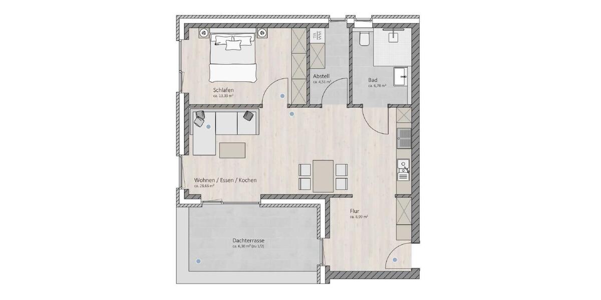 Etagenwohnung Wiefelstede - 2 Zimmer, 68 m&sup2;, 1.151&euro; | Angebot:25100636