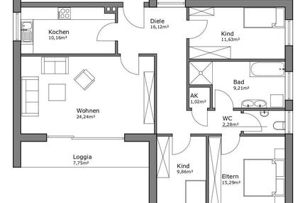 4-Zimmer-Wohnung mit Einbauküche & 2 Loggien 4 zimmer