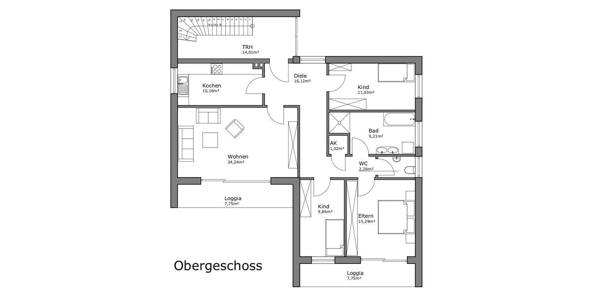 4-Zimmer-Wohnung mit Einbauküche & 2 Loggien 4 zimmer