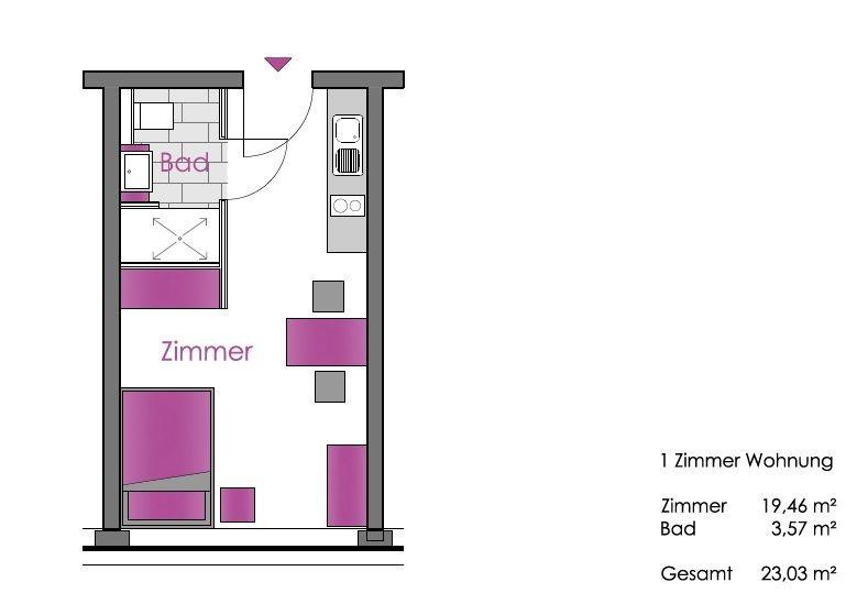 Etagenwohnung Marburg Biegenviertel - 1 Zimmer, 23 m&sup2;, 139.000&euro; | Angebot:26266054