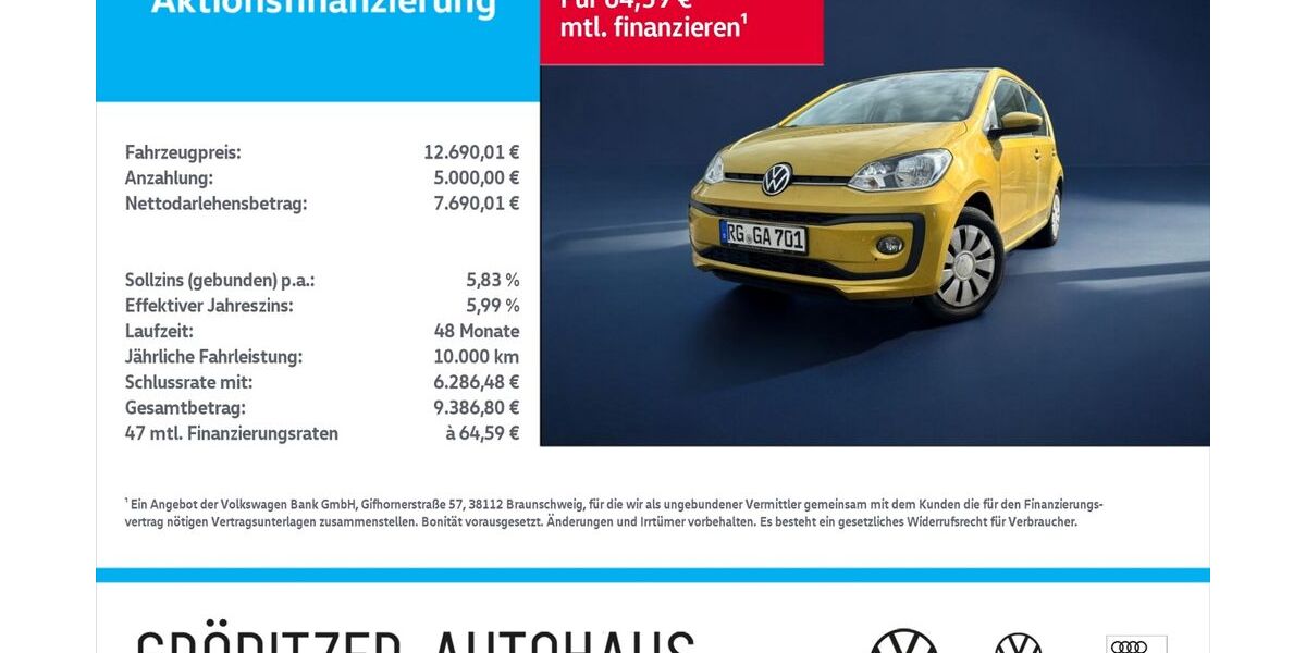 VW up! 58.000 km 12.689 &euro; Gröditz 01609