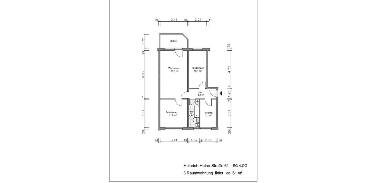 Etagenwohnung Altenburg - 3 Zimmer, 61 m&sup2;, 345&euro; | Angebot:26382367