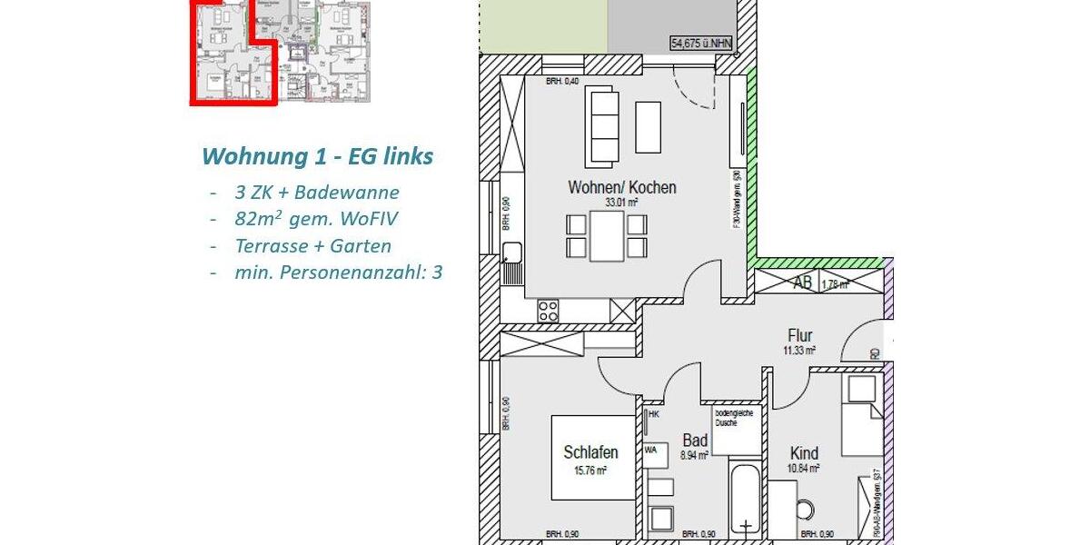Erdgeschoßwohnung Münster Münster-Südost - 3 Zimmer, 82 m&sup2;, 661&euro; | Angebot:26036363