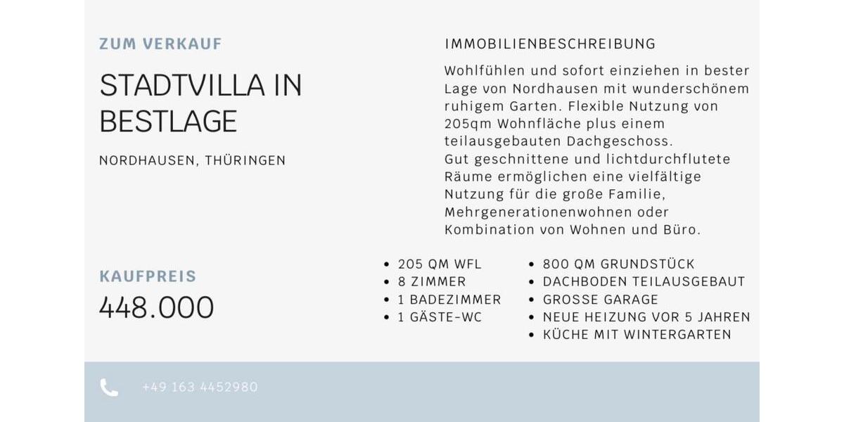 Villa Nordhausen - 10 Zimmer, 230 m&sup2;, 448.000&euro; | Angebot:26819036