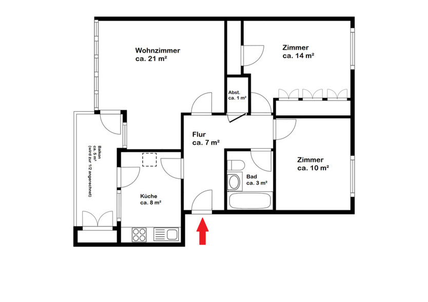 Huchting Attraktive 3-Zimmer-Erdgeschoßwohnung mit Loggia und Einbauküche