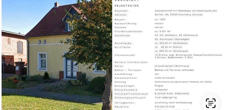 Einfamilienhaus Havelberg - 10 Zimmer, 333 m&sup2;, 489.000&euro; | Angebot:26971204