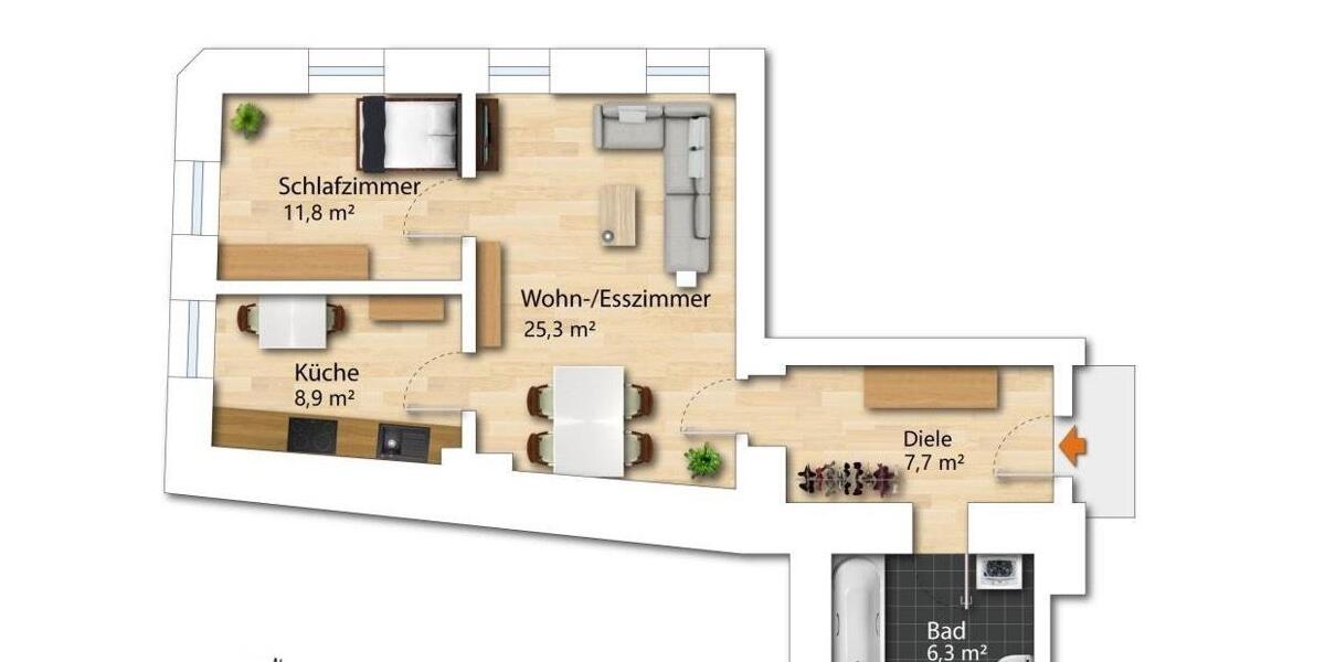 Erdgeschoßwohnung Regensburg Kumpfmühl - 2 Zimmer, 60 m&sup2;, 395.000&euro; | Angebot:27021010