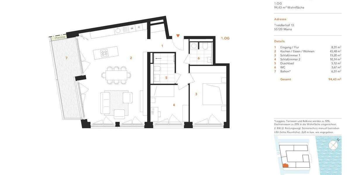 Etagenwohnung Mainz Neustadt - 3 Zimmer, 94 m&sup2;, 799.900&euro; | Angebot:24052093