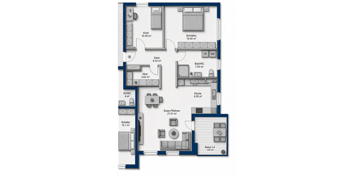 Moderne KfW 55 Neubauwohnung mit Balkon direkt in Cham zu verkaufen - Etagenwohnung Cham | Angebot:26882975