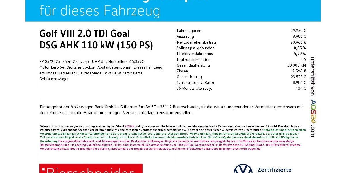 VW Golf 25.482 km 29.950 &euro; Ingolstadt 85053