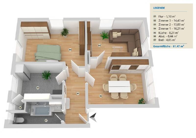 Etagenwohnung Minden Innenstadt - 3 Zimmer, 61 m&sup2;, 649&euro; | Angebot:26343362