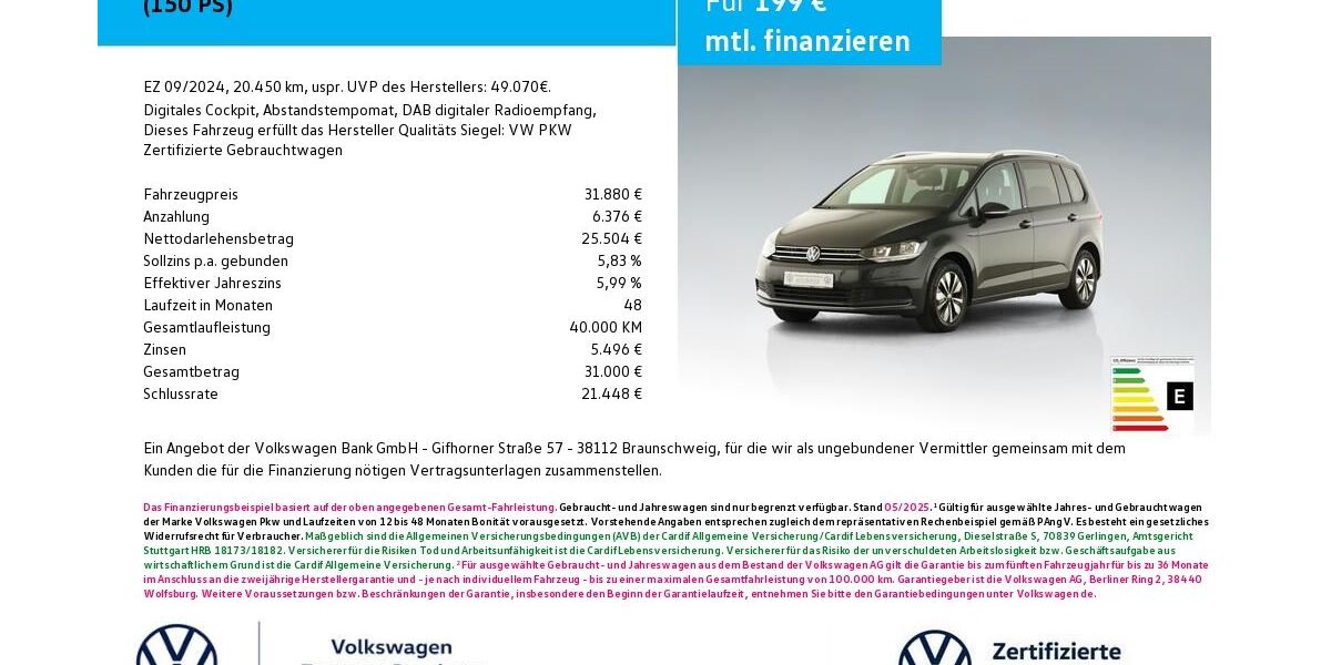VW Touran 20.450 km 31.880 &euro; Bamberg 96052