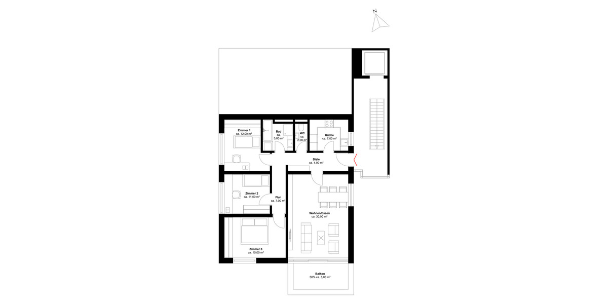 Etagenwohnung Konstanz Petershausen - 4 Zimmer, 99 m&sup2;, 840.000&euro; | Angebot:26190692