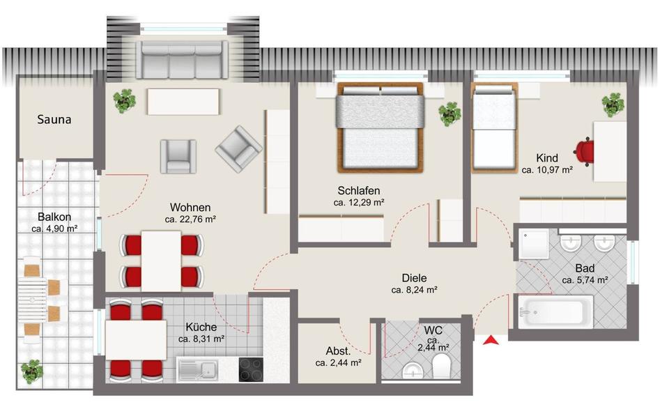Dachgeschoßwohnung Salzweg - 3 Zimmer, 78 m&sup2;, 771&euro; | Angebot:25482391