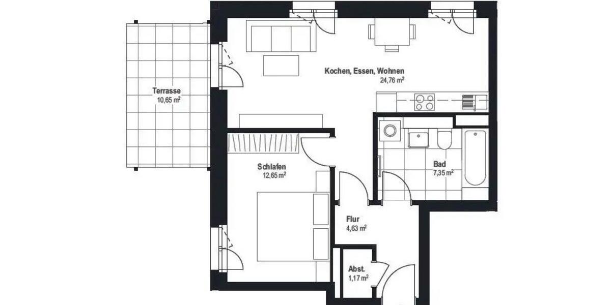 Erdgeschoßwohnung Leipzig Mitte - 2 Zimmer, 53 m&sup2;, 885&euro; | Angebot:26311382