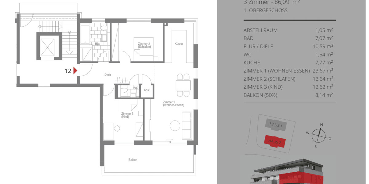 Etagenwohnung Herrenberg Oberjesingen - 3 Zimmer, 86 m&sup2;, 485.000&euro; | Angebot:26642321