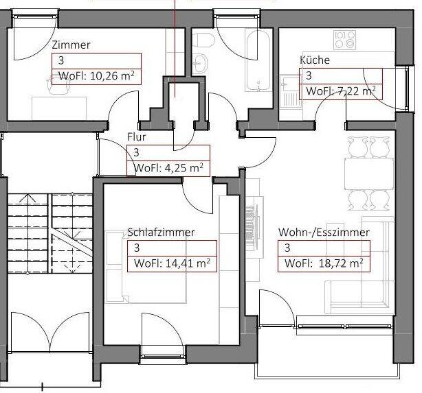 Etagenwohnung Wunsiedel Fleißenhammer - 3 Zimmer, 62 m&sup2;, 496&euro; | Angebot:26450082