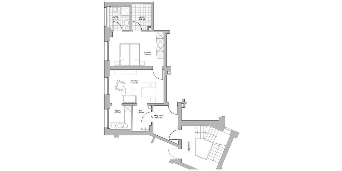 Etagenwohnung Leipzig Eutritzsch - 2 Zimmer, 46 m&sup2;, 600&euro; | Angebot:26824910