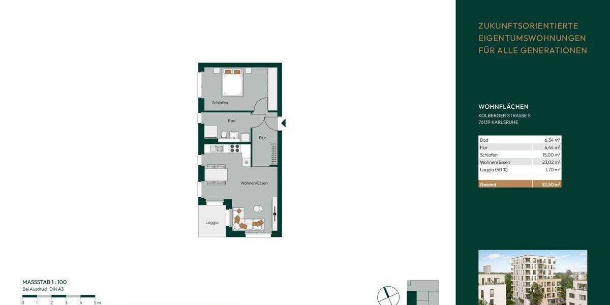 Etagenwohnung Karlsruhe / Waldstadt Waldstadt - 2 Zimmer, 52 m&sup2;, 379.500&euro; | Angebot:26851167