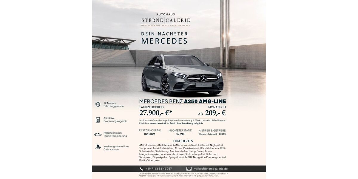 Mercedes-Benz A 250 39.200 km 27.900 &euro; Ebersbach an der Fils 73061