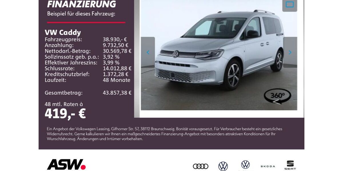 VW Caddy 3.600 km 38.930 &euro; Neckarsulm 74172