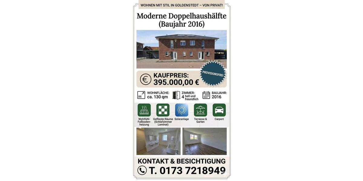 Doppelhaushälfte Goldenstedt - 4 Zimmer, 130 m&sup2;, 395.000&euro; | Angebot:26357475