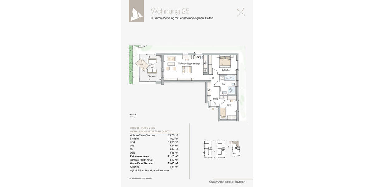Terrassenwohnung Bayreuth Kreuzstein - 3 Zimmer, 79 m&sup2;, 425.820&euro; | Angebot:26361247