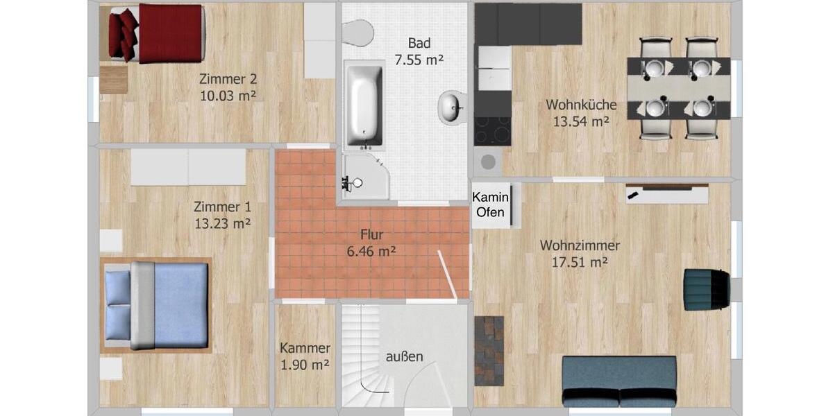 Hochparterre Burkardroth - 3.5 Zimmer, 70 m&sup2;, 495&euro; | Angebot:24768336