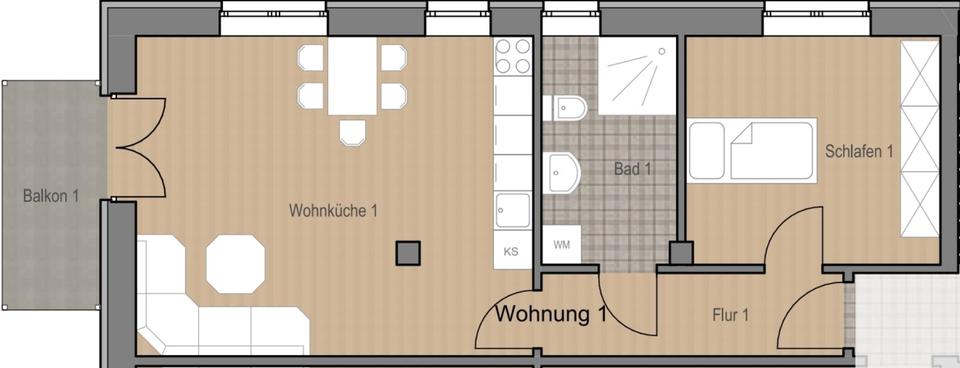 Barrierefreie 2-Raum-Wohnung mit Balkon und Stellplatz 2 zimmer