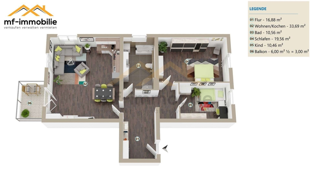 charmante Erdgeschosswohnung 3-Zimmer Balkon, Einbauküche 3 zimmer