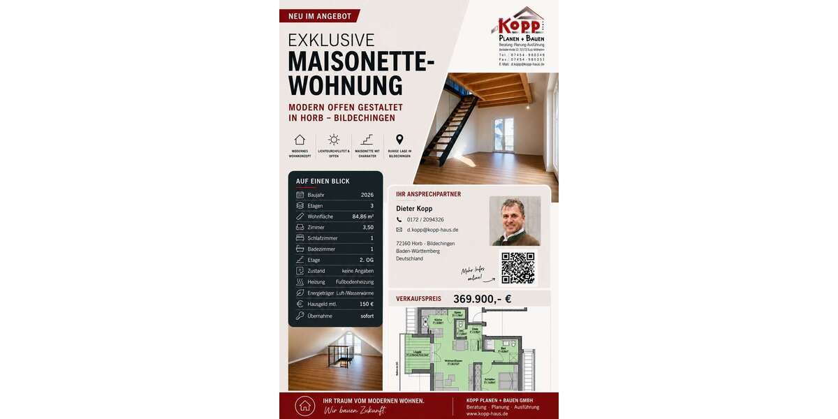 Etagenwohnung Horb am Neckar - 3.5 Zimmer, 85 m&sup2;, 369.900&euro; | Angebot:26856909