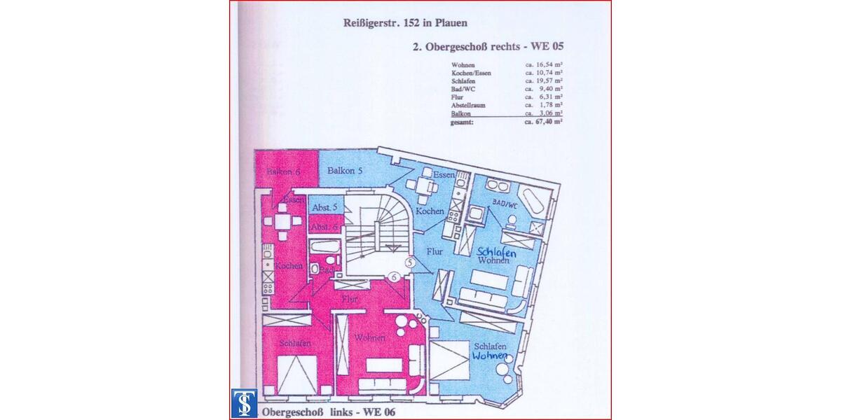 Etagenwohnung Plauen Bahnhofsvorstadt - 2 Zimmer, 67 m&sup2;, 375&euro; | Angebot:26550236
