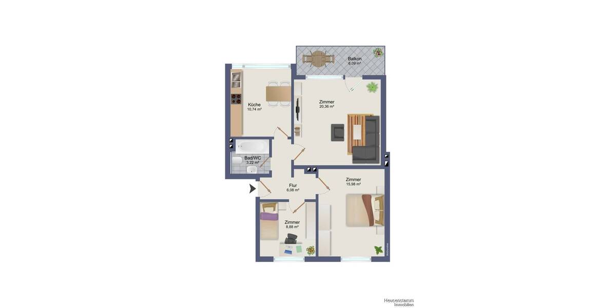 Etagenwohnung Obertshausen Hausen - 3 Zimmer, 68 m&sup2;, 230.000&euro; | Angebot:26119060